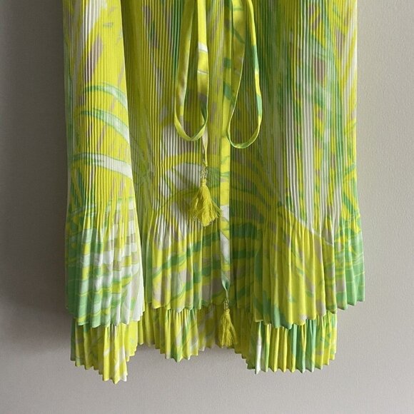 Lane Bryant Wmn Plus Sz 22/24 Green/Yellow Tie Straps Bottom Pleated Lined Dress - Picture 3 of 11